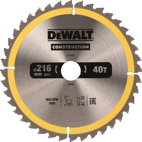 Dewalt Construction Circular Saw Blade 216 X 30mm X 40t Toolstation