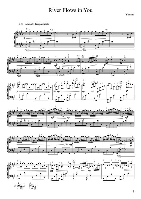 Printable easy piano pdf music score description. River Flows in You | 音楽, イルマ