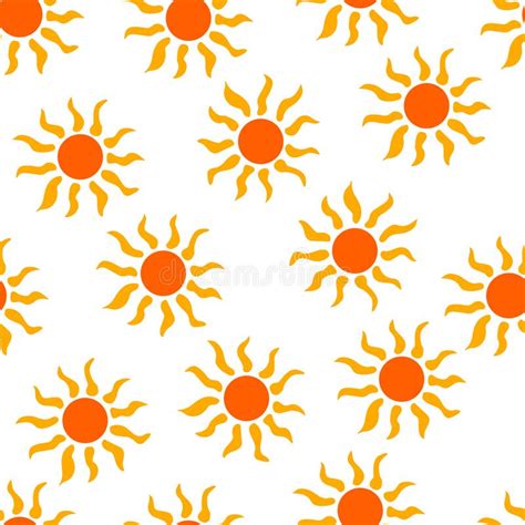 Seamless Pattern Sun On White Background Vector Hand Drawn Stock