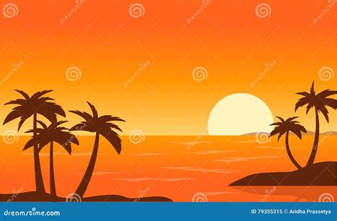 Beach With Palm At Sunset Landscape Stock Vector Illustration Of