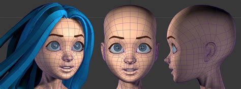 nouveau girl 05 head detail 3d topology character modeling maya modeling