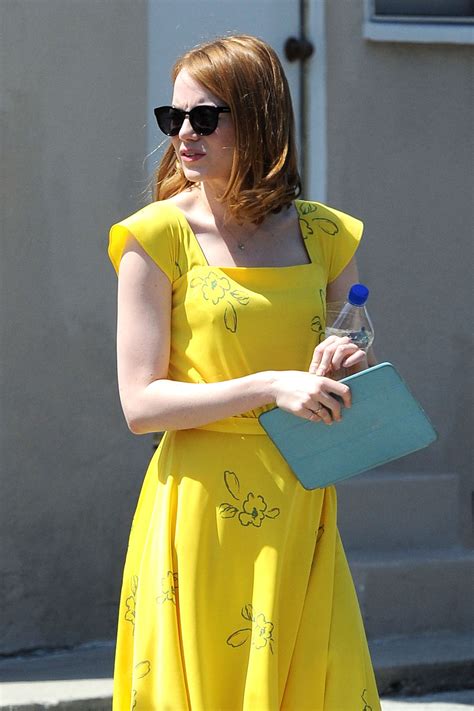Emma Stone In Yellow Dress On La La Land Set GotCeleb