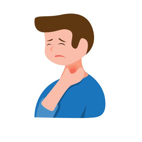 Sick Man Suffering From Sore Throat Holding On Neck Cartoon Flat