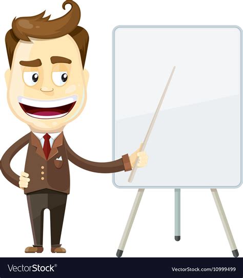 Funny Cartoon Businessman Presenting Or Showing Vector Image