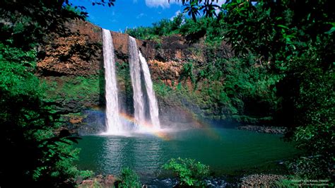 Wailua Falls Kauai Hawaii Waterfall Wallpaper Wailua