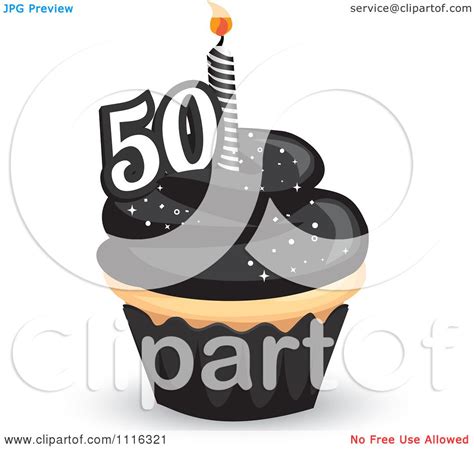 Clipart 50th Birthday Cupcake With Black Frosting And A Candle