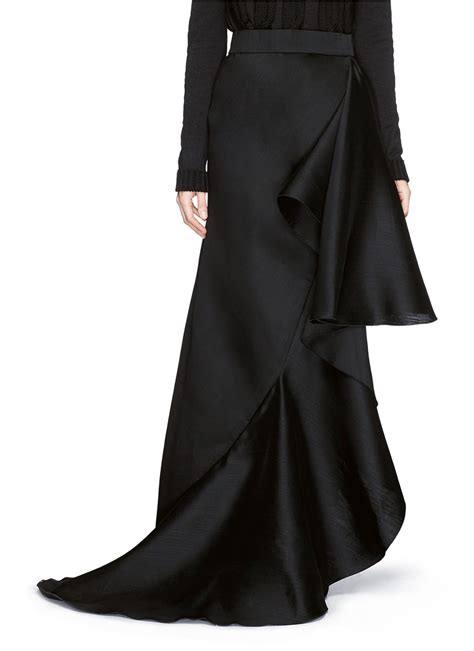Lanvin Wool Silk Organza Ruffle Cascade Maxi Skirt In Black Lyst