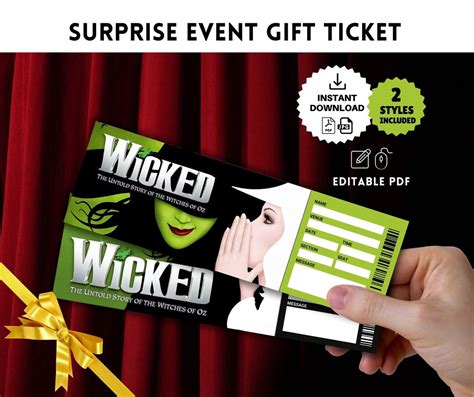 Printable Wicked Broadway Surprise T Ticket Editable Musical