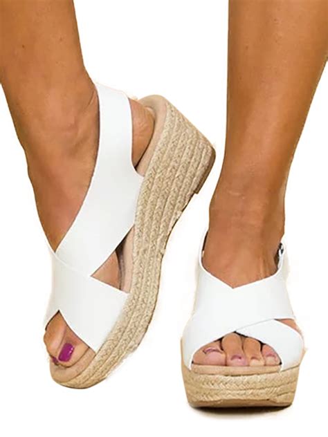 Women Wedge Platform Sandals Espadrille Slingback Ankle Buckle Peep Toe