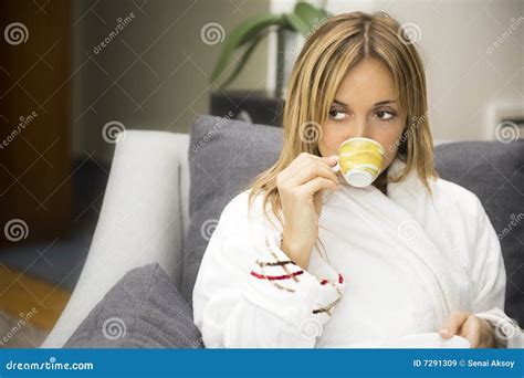 Woman Having Her Coffee By The Window Royalty Free Stock Images Image 7291309