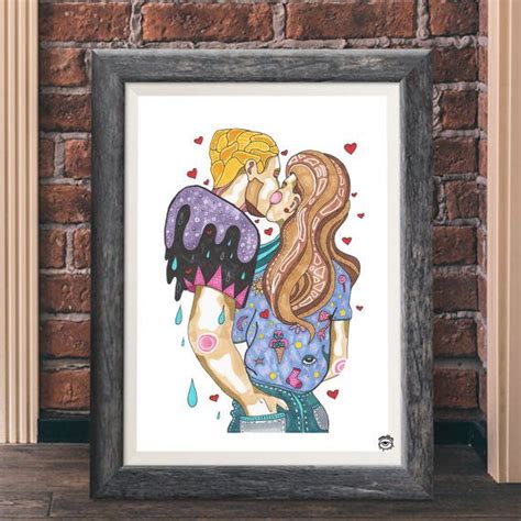Romantic Couple Kissing Valentines A4 A5 Illustration By Mmuffn