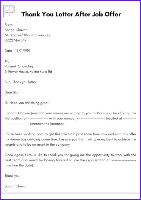 Thank You Letter For Job Offer Download Free Samples And Templates