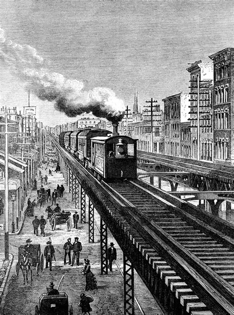19th Century New York City Elevated Railway Illustration Stock Image