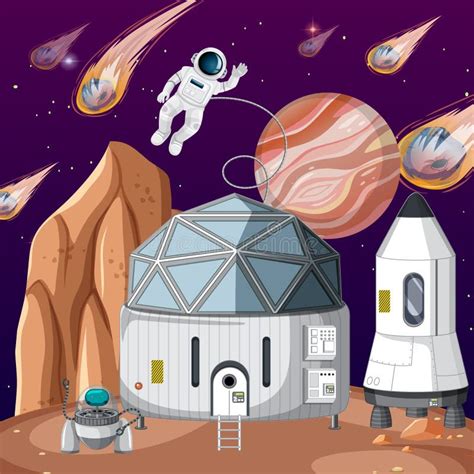 Outer Space Planet With An Astronaut And Comets Stock Vector
