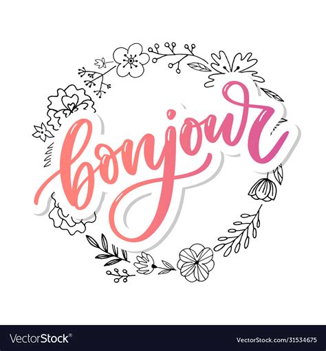 Bonjour Inscription Good Day In French Greeting Vector Image