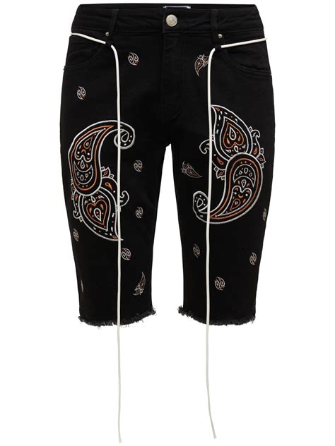 Lifted Anchors Bandana Embroidered Denim Shorts Black Luisaviaroma