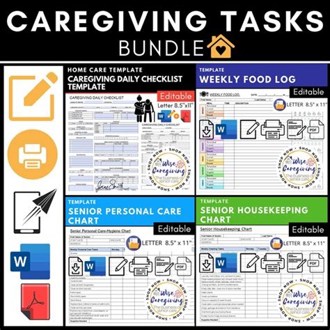 Caregiving Task List Bundle Home Care Responsibilities Etsy Australia
