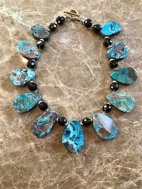 Imperial Turquoise Necklace Jasper Slab Smoky Quartz Statement Etsy