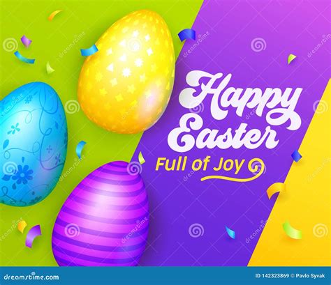 Happy Easter Banner With Colorful Eggs Easter Greeting Card Template