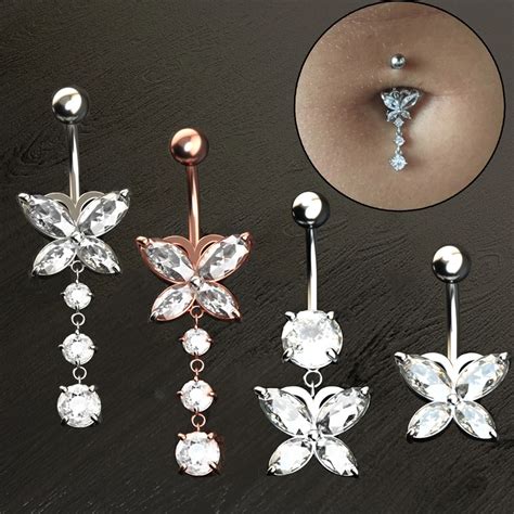 1pc 14g Butterfly Navel Piercing Oreja Sliver Cz Dangle Belly Button Ring Sexy Belly Bar Body