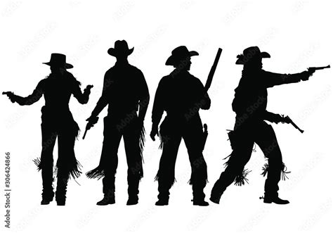 Vector Silhouettes Of Wild West Gunslingers Outlaws Lawmen And