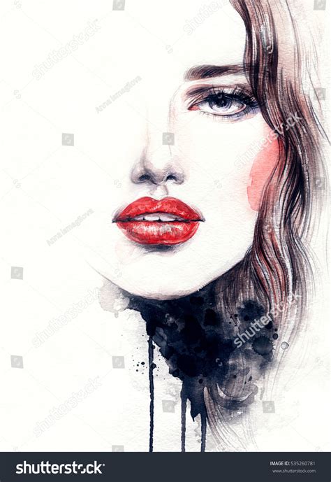 Abstract Woman Face Fashion Illustration Watercolor Painting