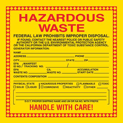 Hazardous Waste Labels Physical State Emedco