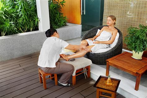 Spa Woman Body Care Aromatherapy Leg Massage Skincare Treatment Stock