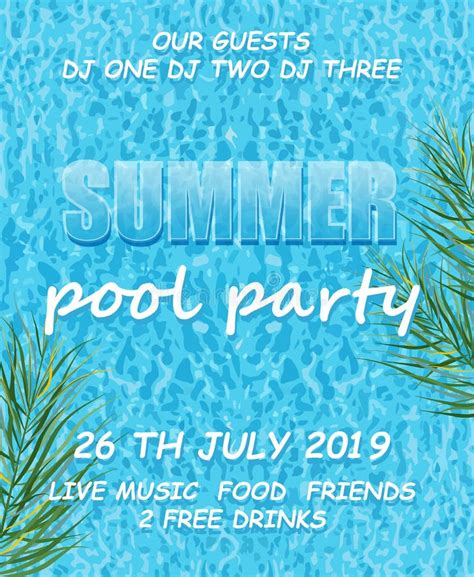 Summer Pool Party Poster Vector Summer Banner Blue Water Backgrounds