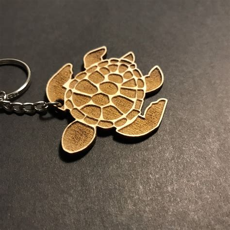 Sea Turtle Keychain Wooden Keychain Engraved Key Ring Etsy