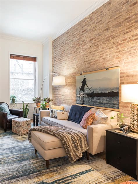 The Brick Accent Wall In This Living Room Is A Great Background To