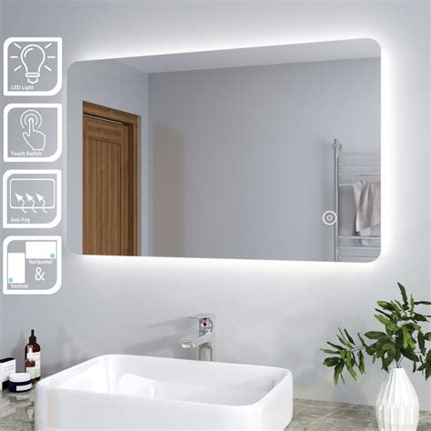 Elegant Backlit Led Illuminated Bathroom Mirror With Light Sensor Demister 800 X 500mm