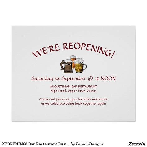 Reopening Bar Restaurant Business Customizable Poster Zazzle Restaurant Bar Restaurant