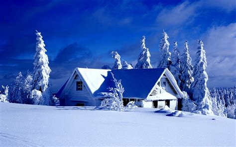 Free Download Hd Wallpaper Snow Covered House Winter The Sky