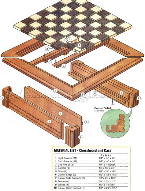 Create this hanging chess board game using pieces of wood, crown molding, stain, polyurethane, paint, painter's tape, wood glue, cylindrical dowels, rubber bands, square dowels, electric drill, drill bits, table saw, circular saw, and clamps. Chess Board Plans • WoodArchivist