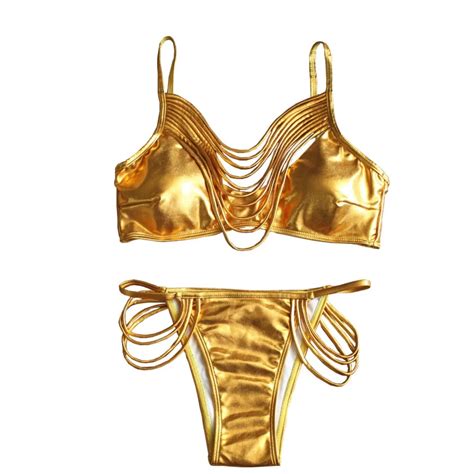 Nidalee 2019 Gold Stamping Bikini Set Sexy Padded Women Swimsuit Push