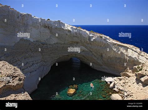 The Sea Cave Of Sykia In Milos Island Cyclades Greece Stock Photo Alamy
