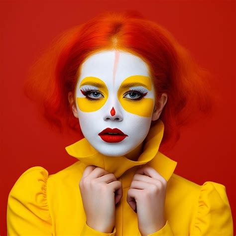 Premium Ai Image A Woman With Red Hair And A Yellow Face Paint Has A