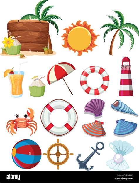 A Set Of Summer Beach Elements Illustration Stock Vector Image And Art