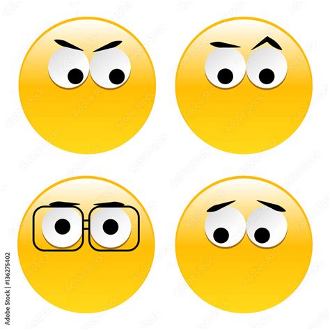 Set Of Yellow Emojis Icons Isolated On White Background Four Smilies