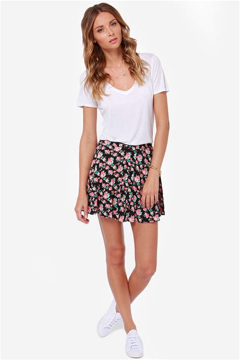 Flirtly Floral Print Skirt Black Skirt High Waisted Skirt 2900