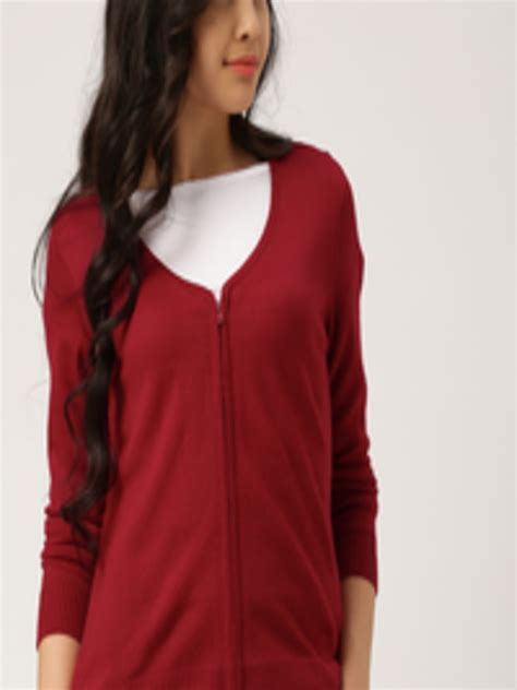 Buy Dressberry Women Red Solid Cardigan Sweaters For Women 1863660