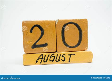 August 20th Day 20 Of Month Handmade Wood Calendar Isolated On White