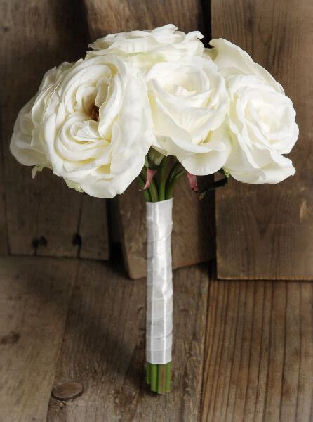 Hand Wrapped White Rose Wedding Bouquet