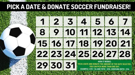 Soccer Fundraiser Pick A Date And Donate Calendar Fundraiser Pick A Date