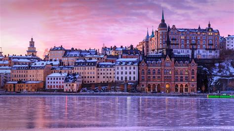 Sunrise Reflected In The Frozen Water Of Lake Malaren Stockholm Sweden
