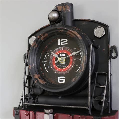 Vintage Railway Steam Train Wall Clock With Hooks