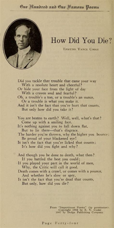 Poem How Did You Die By Edmund Vance Cooke Rpoetry