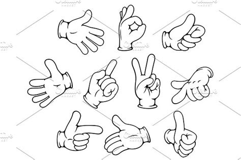 Cartoon Hand Gestures Set Illustrator Graphics Creative Market