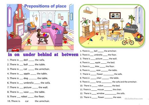 Learn prepositions of place and movement for kids. Prepositions of place worksheet - Free ESL printable ...